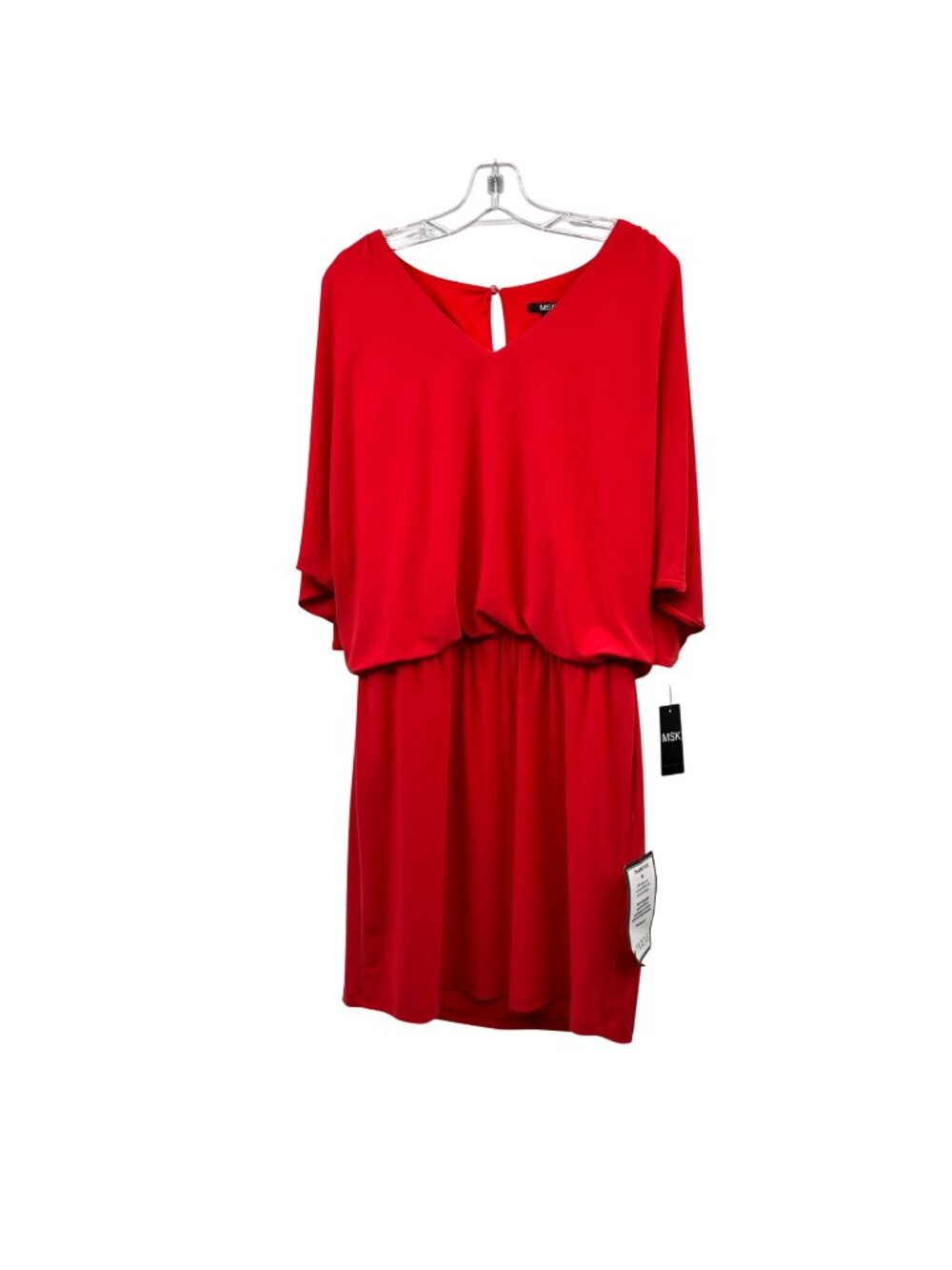 MSK Blouson Dress 3/4 Split Sleeve Rhinestone Trim Orange Red Size 12 New
